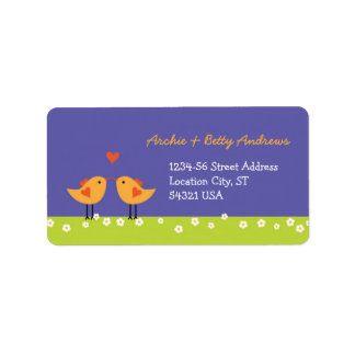 Cute Cartoon Love Birds (Night) Wedding Label