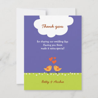 Cute Cartoon Love Birds (Night) Wedding Thank You Card