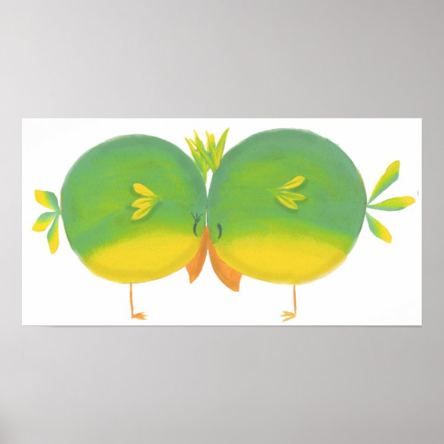 Cute Cartoon Love Birds Poster (Front)