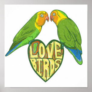 Cute cartoon love birds poster