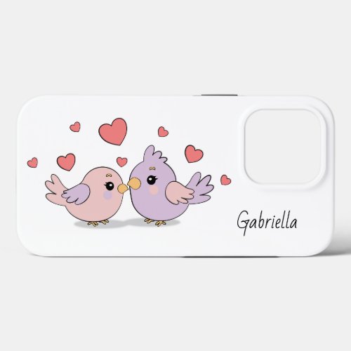 Cute Cartoon Lovebirds and Hearts Valentineâs Day iPhone 13 Pro Case