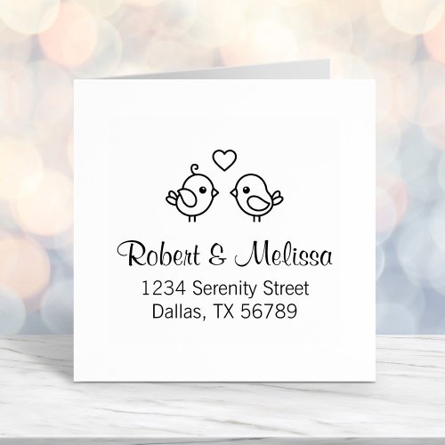 Cute Cartoon Lovebirds _ Couple Address Self_inking Stamp