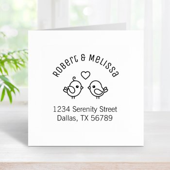 Cute Cartoon Lovebirds Couple Arch Address Rubber Stamp by Chibibi at Zazzle