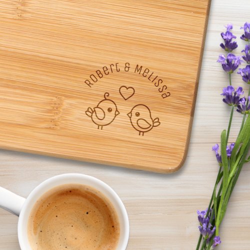 Cute Cartoon Lovebirds Couple Names Cutting Board