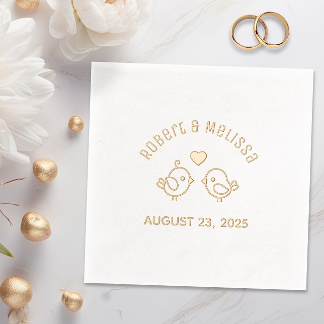 Cute Cartoon Lovebirds Couple Wedding Anniversary Foil Napkins (Creator Uploaded)