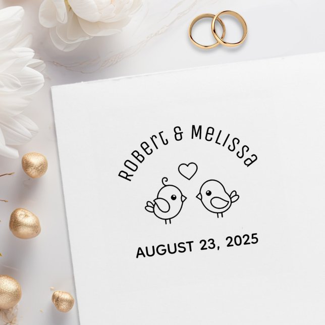Cute Cartoon Lovebirds Couple Wedding Anniversary  Rubber Stamp (Creator Uploaded)