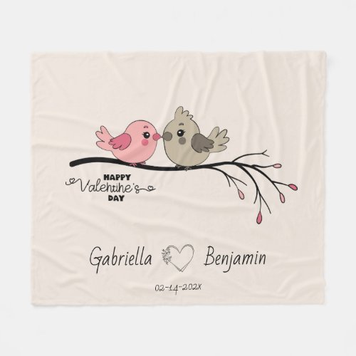 Cute Cartoon Lovebirds on branch Valentineâs Day  Fleece Blanket