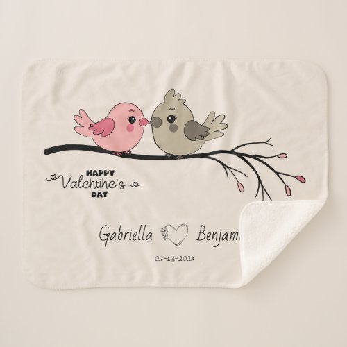 Cute Cartoon Lovebirds on branch Valentineâs Day  Sherpa Blanket