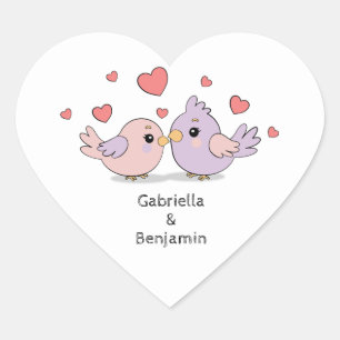 Cute Cartoon Lovebirds Pink Heart Valentine’s Day Sticker