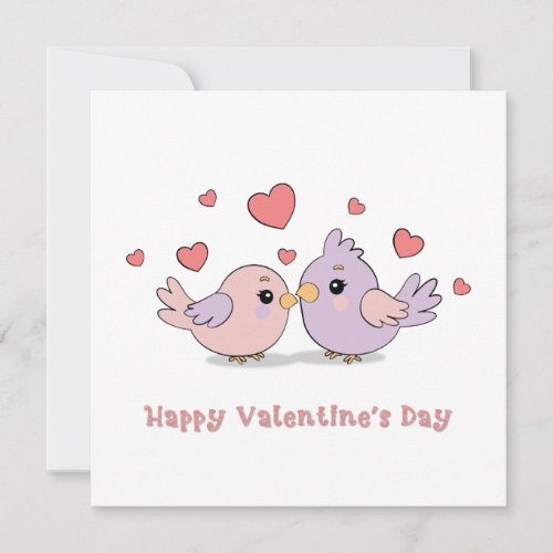Cute Cartoon Lovebirds pink Hearts Valentines Day Holiday Card