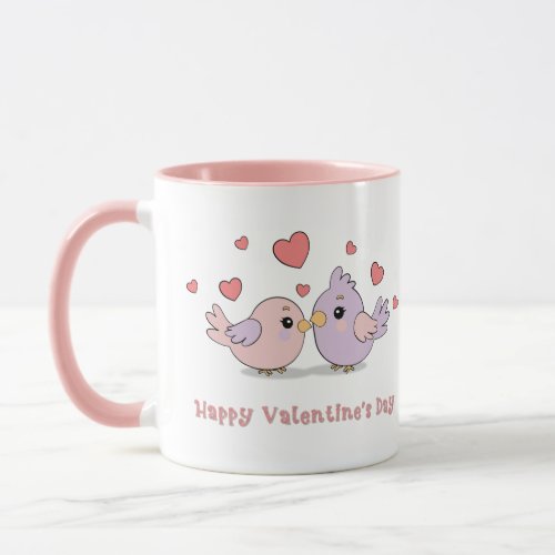 Cute Cartoon Lovebirds Pink Hearts Valentines Day Mug