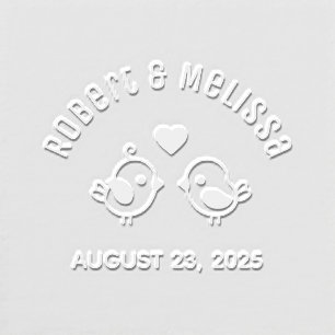 Cute Cartoon Lovebirds Wedding Save the Date Embosser