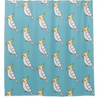 Cute Cartoon Lutino Cockatiel Bird Pattern Shower Curtain