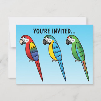 Cute Cartoon Macaw Parrot Birds Invitation