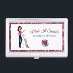 Cute Cartoon Maid Glitter Cleaning Service Business Card Case<br><div class="desc">Cute Silver Faux Glitter Sparkle Cleaning Services Business Card. Easily personalize this cute business card holder to hold all your cards and to stand out and make a great impression. Professional and unique design for any type of cleaning company. Add your name and details to make this your very own....</div>