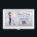 Cute Cartoon Maid Glitter Cleaning Service Business Card Case<br><div class="desc">Cute Silver Faux Glitter Sparkle Cleaning Services Business Card. Easily personalize this cute business card holder to hold all your cards and to stand out and make a great impression. Professional and unique design for any type of cleaning company. Add your name and details to make this your very own....</div>