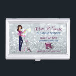 Cute Cartoon Maid Glitter Cleaning Service Business Card Case<br><div class="desc">Cute Silver Faux Glitter Sparkle Cleaning Services Business Card. Easily personalize this cute business card holder to hold all your cards and to stand out and make a great impression. Professional and unique design for any type of cleaning company. Add your name and details to make this your very own....</div>