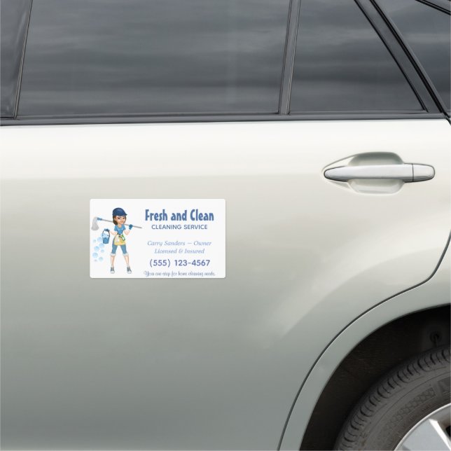 Cute Cartoon Maid House Cleaning Service Business Car Magnet (In Situ)