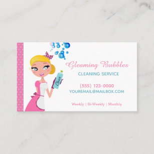 Cute Cartoon Maid House Cleaning Service Business Card