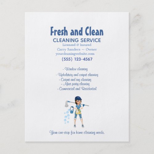 Cute Cartoon Maid House Cleaning Service Business Flyer