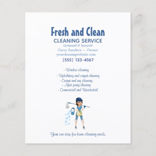 Cute Cartoon Maid House Cleaning Service Business Flyer
