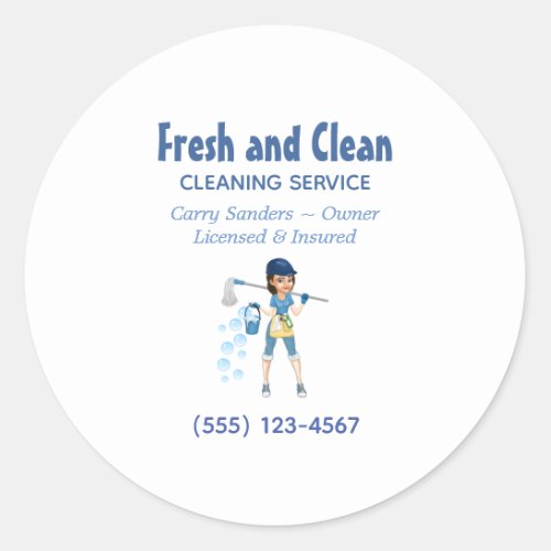 Cute Cartoon Maid House Cleaning Service Classic Classic Round Sticker
