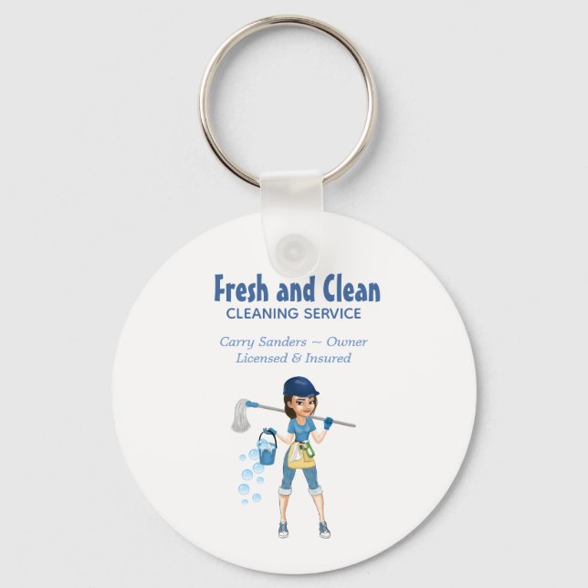 Cute Cartoon Maid House Cleaning Service Keychain (Front)
