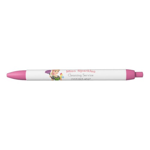 Cute Cartoon Maid House Cleaning Services Business Black Ink Pen