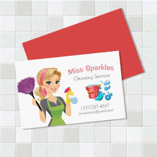 Cute Cartoon Maid House Cleaning Services Business Card