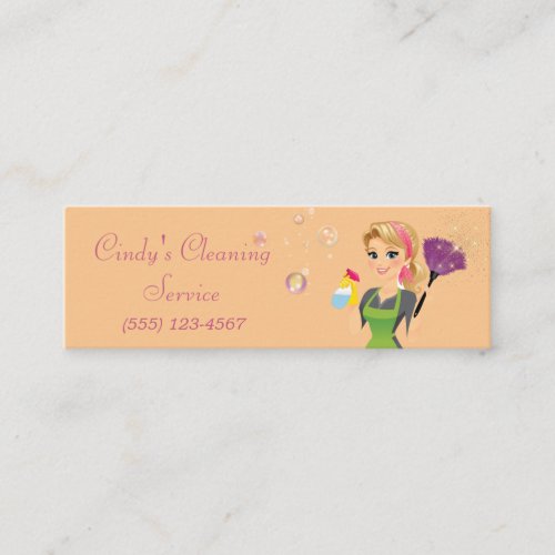 Cute Cartoon Maid House Cleaning Services Mini Business Card