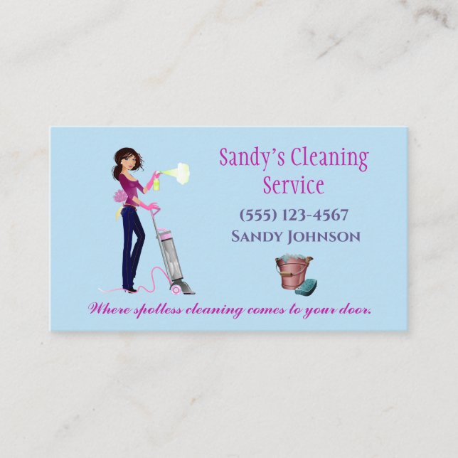 Cute Cartoon Maid Professional Cleaning Services Business Card (Front)