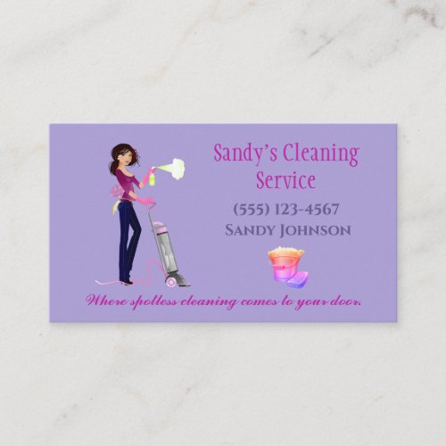 Cute Cartoon Maid Professional Cleaning Services Business Card