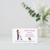 Cute Cartoon Maid Professional Cleaning Services Business Card (Standing Front)