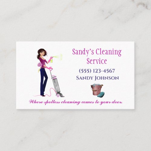Cute Cartoon Maid Professional Cleaning Services Business Card