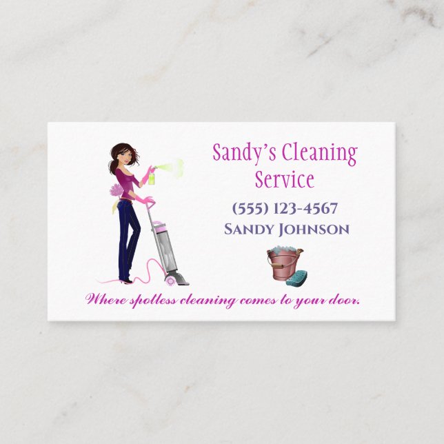 Cute Cartoon Maid Professional Cleaning Services Business Card (Front)