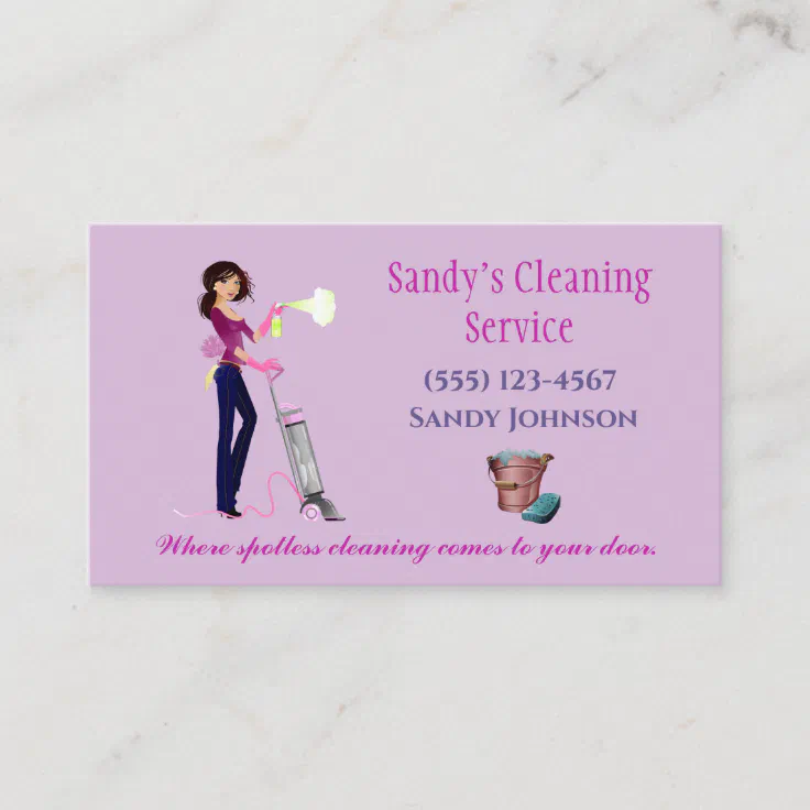 Cute Cartoon Maid Professional Cleaning Services Business Card | Zazzle