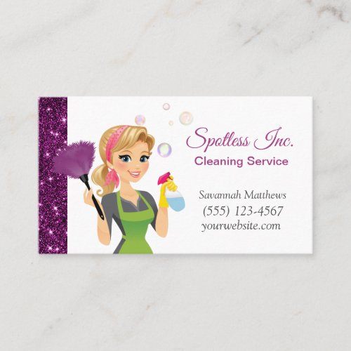 Cute Cartoon Maid Sparkle House Cleaning Services  Business Card