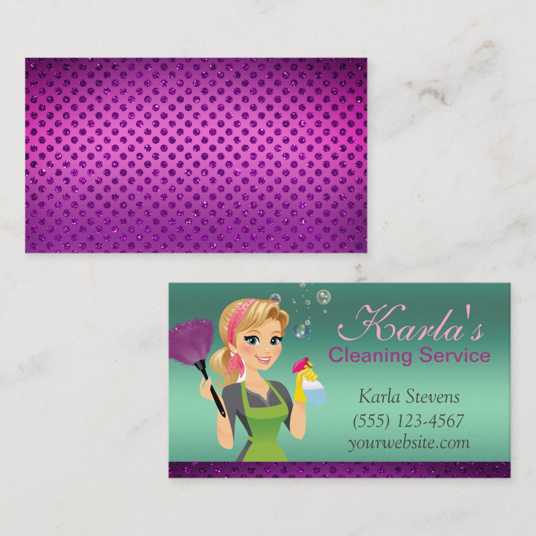 Cute Cartoon Maid Sparkle House Cleaning Services Business Card | Zazzle