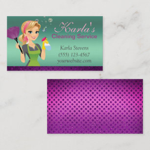 Cute Cartoon Maid Sparkle House Cleaning Services Business Card