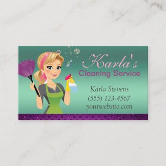 Cute Cartoon Maid Sparkle House Cleaning Services Business Card | Zazzle