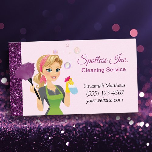 Cute Cartoon Maid Sparkle House Cleaning Services  Business Card