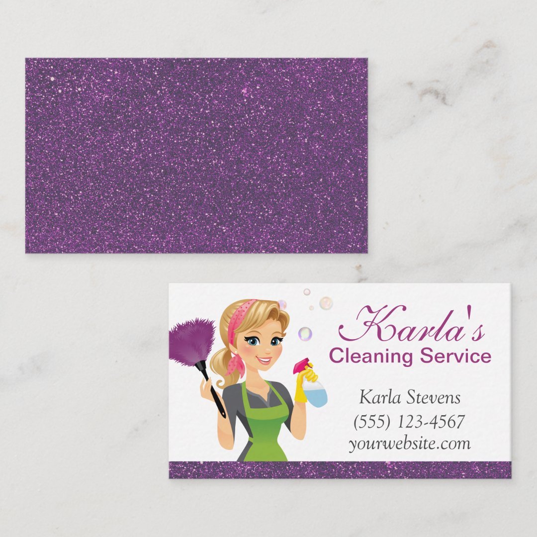 Cute Cartoon Maid Sparkle House Cleaning Services Business Card | Zazzle