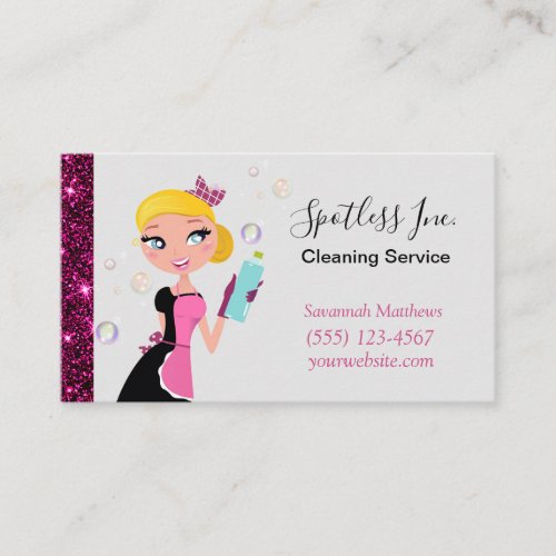 Cute Cartoon Maid Sparkle House Cleaning Services  Business Card
