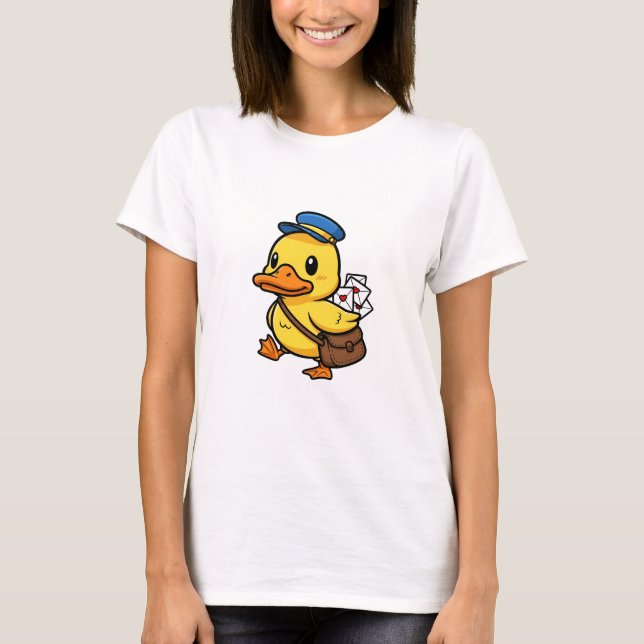 Cute Cartoon Mailman Duck Delivering Love Letters T-Shirt (Front)