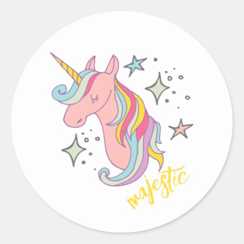 Cute Cartoon Majestic Unicorn Classic Round Sticker