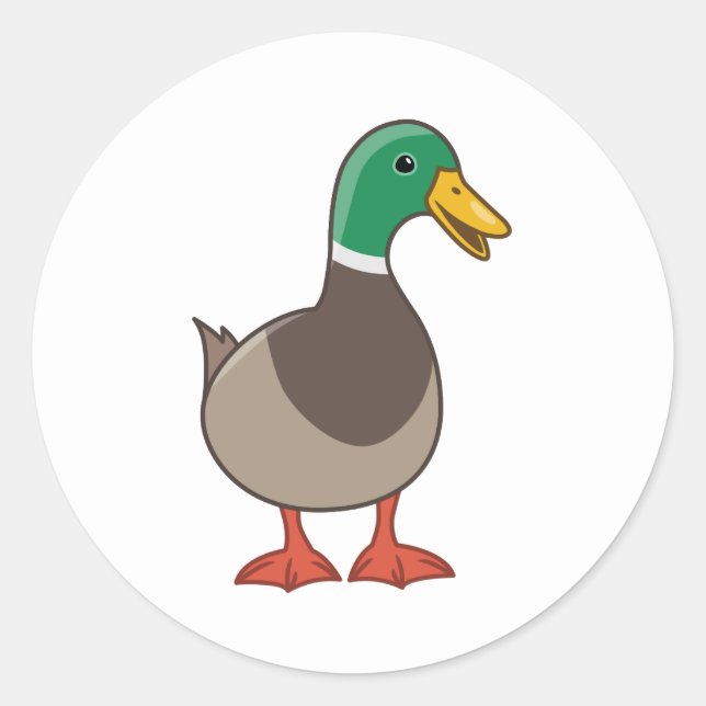 Cute Cartoon Mallard Duck Classic Round Sticker (Front)