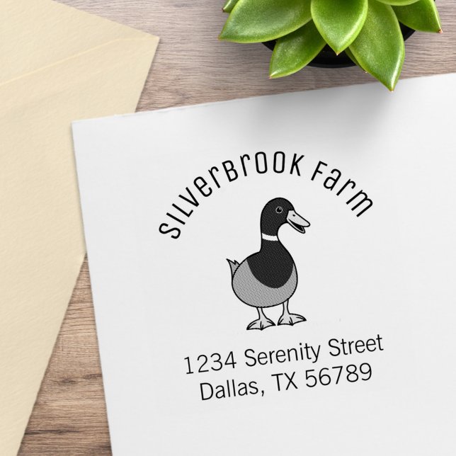 Cute Cartoon Mallard Duck Farm Arch Address Rubber Stamp (Creator Uploaded)