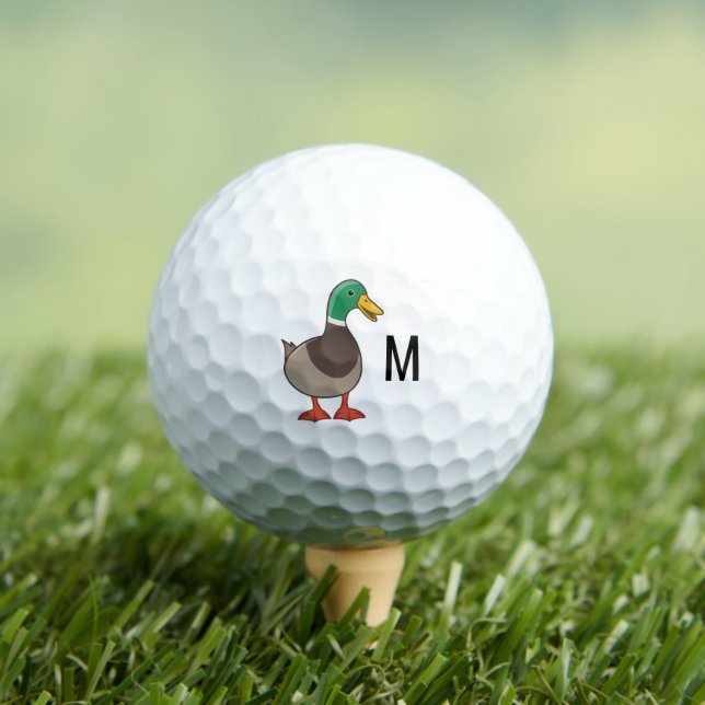 Cute Cartoon Mallard Duck Monogram Initial Golf Balls (Insitu Tee)
