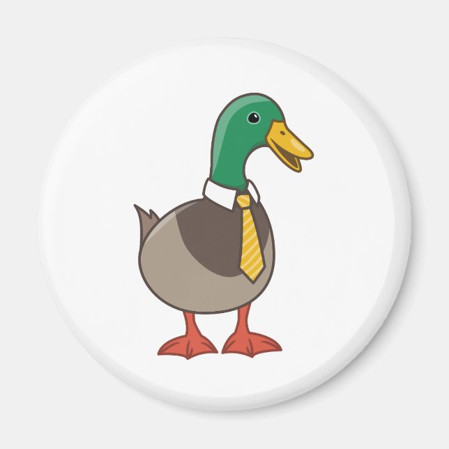 Cute Cartoon Mallard Duck with a Tie Magnet (Front)