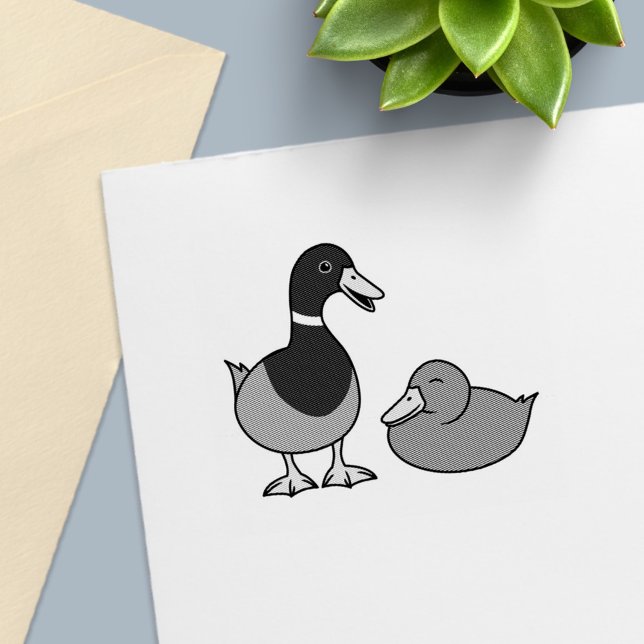 Cute Cartoon Mallard Ducks Pair Self-inking Stamp (Creator Uploaded)